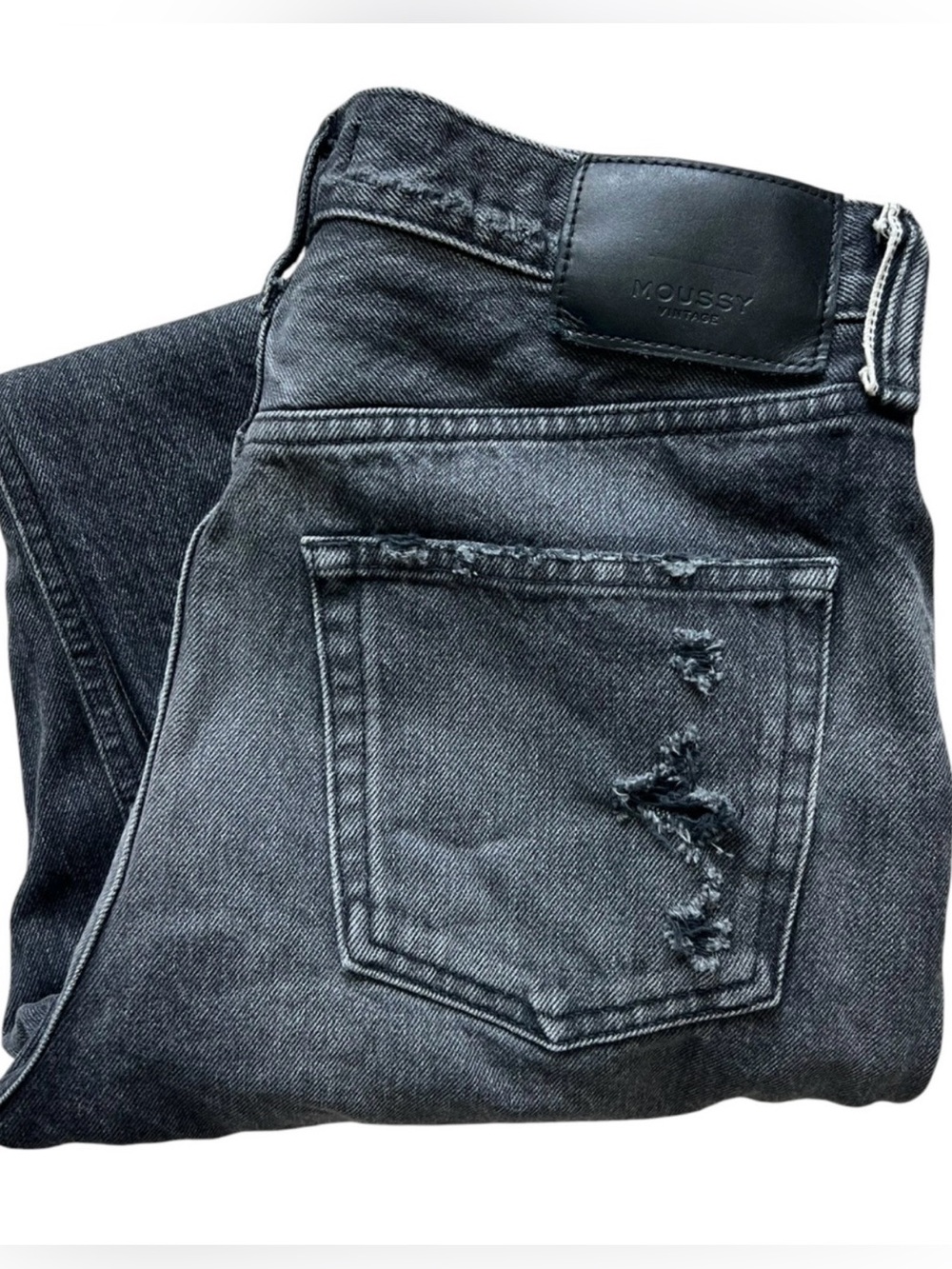 Moussy Vintage Howa Straight Faded Black Jeans Raw Hem Size 29